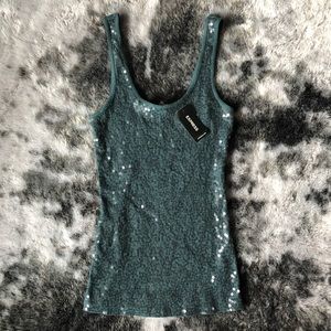 Express XS Green Sequin Tank Top